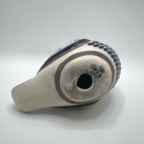 Tonala Bird Handmade in Mexico, Quail, Enamelled Paint Finish Dark Blue & Brown - Picture 7 of 7